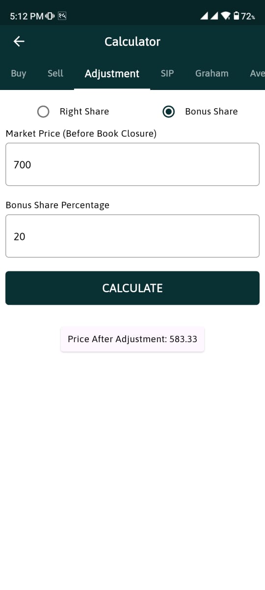 Adjustment Calculator screenshot