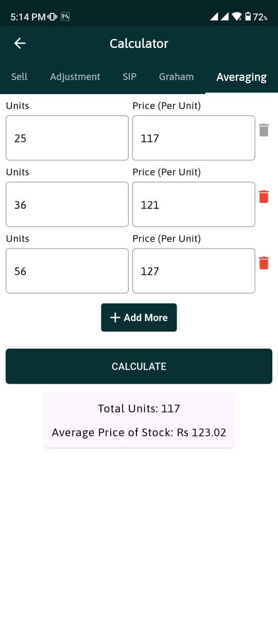 Averaging Calculator screenshot